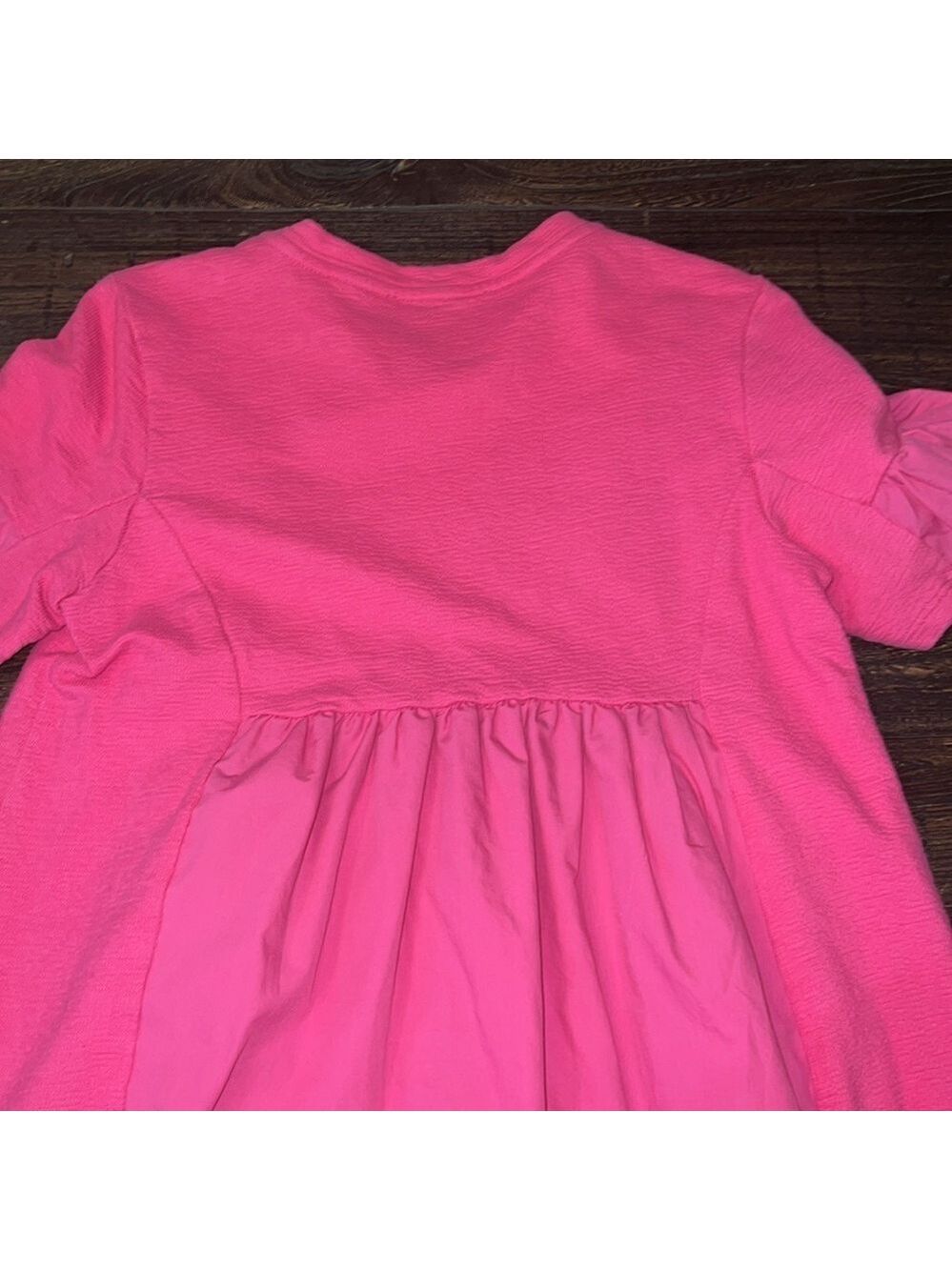 English Factory Pink Shift Dress Bell Ruffle Sleeve Medium Bubblegum - Picture 10 of 11